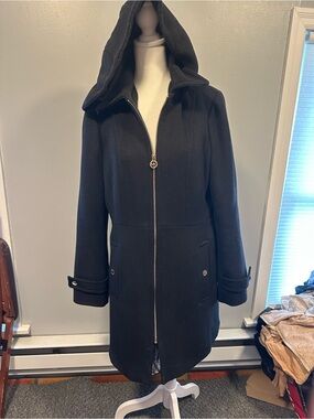 Michael Kors Black Zip-Front Wool Coat